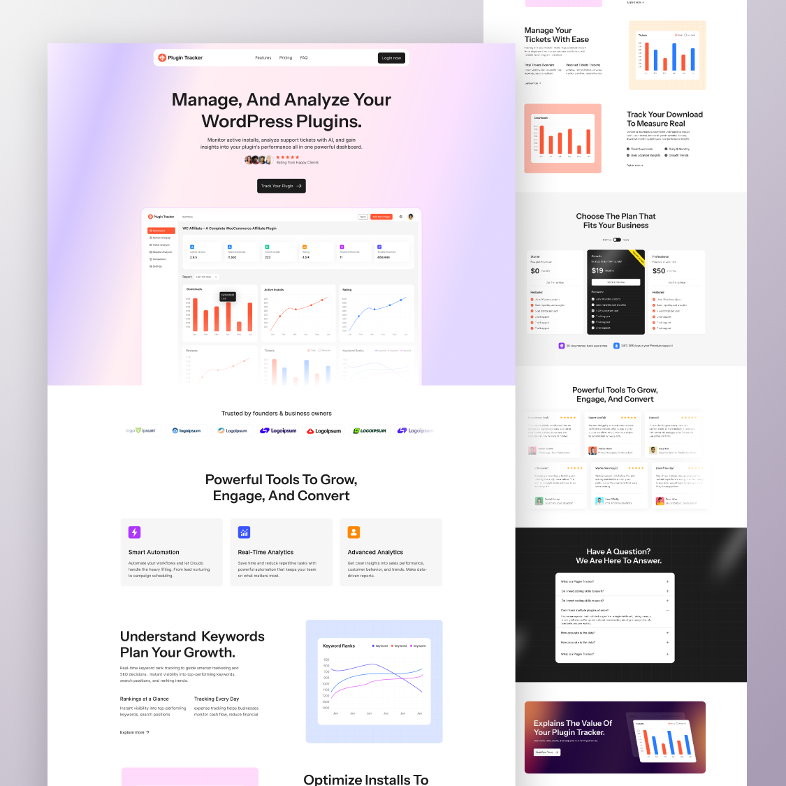 Smarter Analytics for WordPress Plugins branding dashboard design dribbble shot figma graphic design herosection modern ui plugin website saas startup ui ux website design wordpress