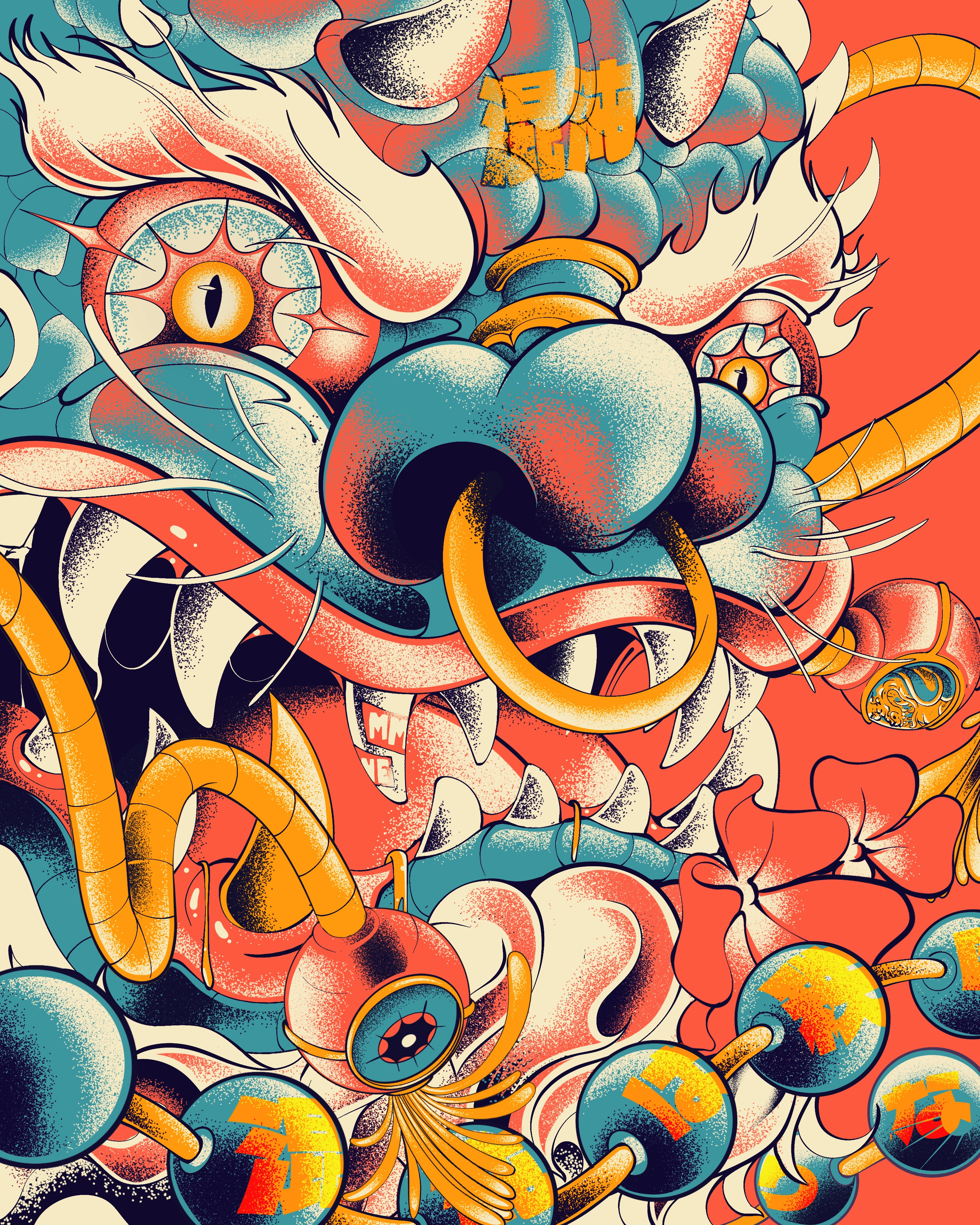 Foo Dog Komainu - 狛犬 art cartoon character design concept art design digital art digital painting foo dog graphic design illustration japan japanese logo myth mythology