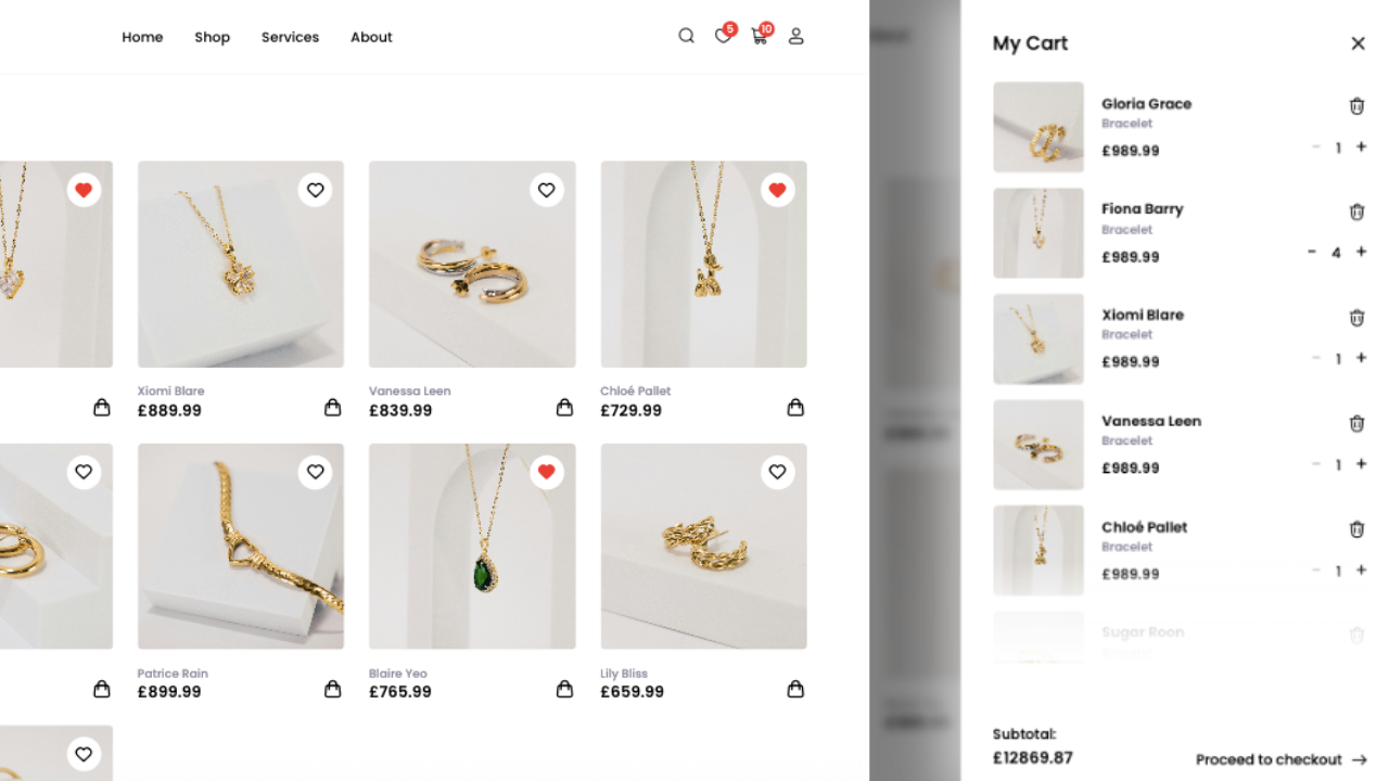 UI & UX Friendly Cart + Wishlist Jewellery E-commerce cart cleanui design ecom ecommerce friendly interactive jewel jewellery product productpage smooth ui uidesign userinteractive ux uxdesign web design website wishlist