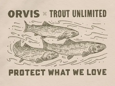 Orvis x Trout Unlimited apparel conservation design fishing fly fishing graphic design handmade illustration orvis texture trout trout unlimited typography vintage