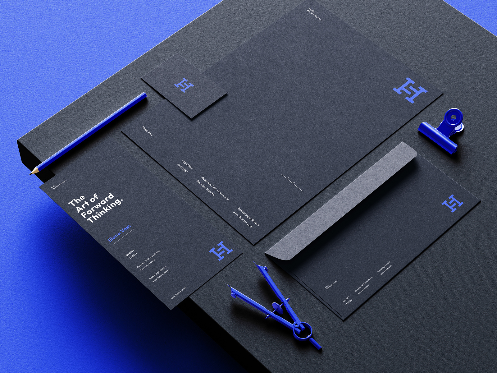 Stationery Design- Hanser brand identity brand manual brand style branding business business cards corporate design email signature envelope letterhead logo animation packaging patter startionery design stationery thank you card typography