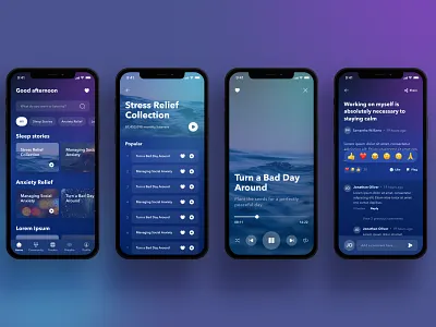 Anxiety Reliever app clean design freelance design ios app meditation mental health app mobile design product design product designer relaxation ui wellness