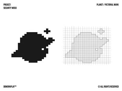 Pixelated planet pictorial mark with a simple grid behind it. brand branding davor butorac dbworkplay graphic design grid logo logo designer logomark logos logotype symbol visual identity