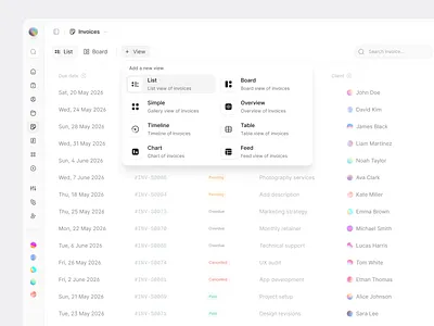 Add A New View add view app design app designers company list crm crm app finance app invoice list invoices project management project view table table view ui ui design ux ux design views web app