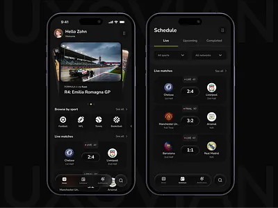 Dark Mode Sports App UI branding business graphic design illustration mobile app ui uiux