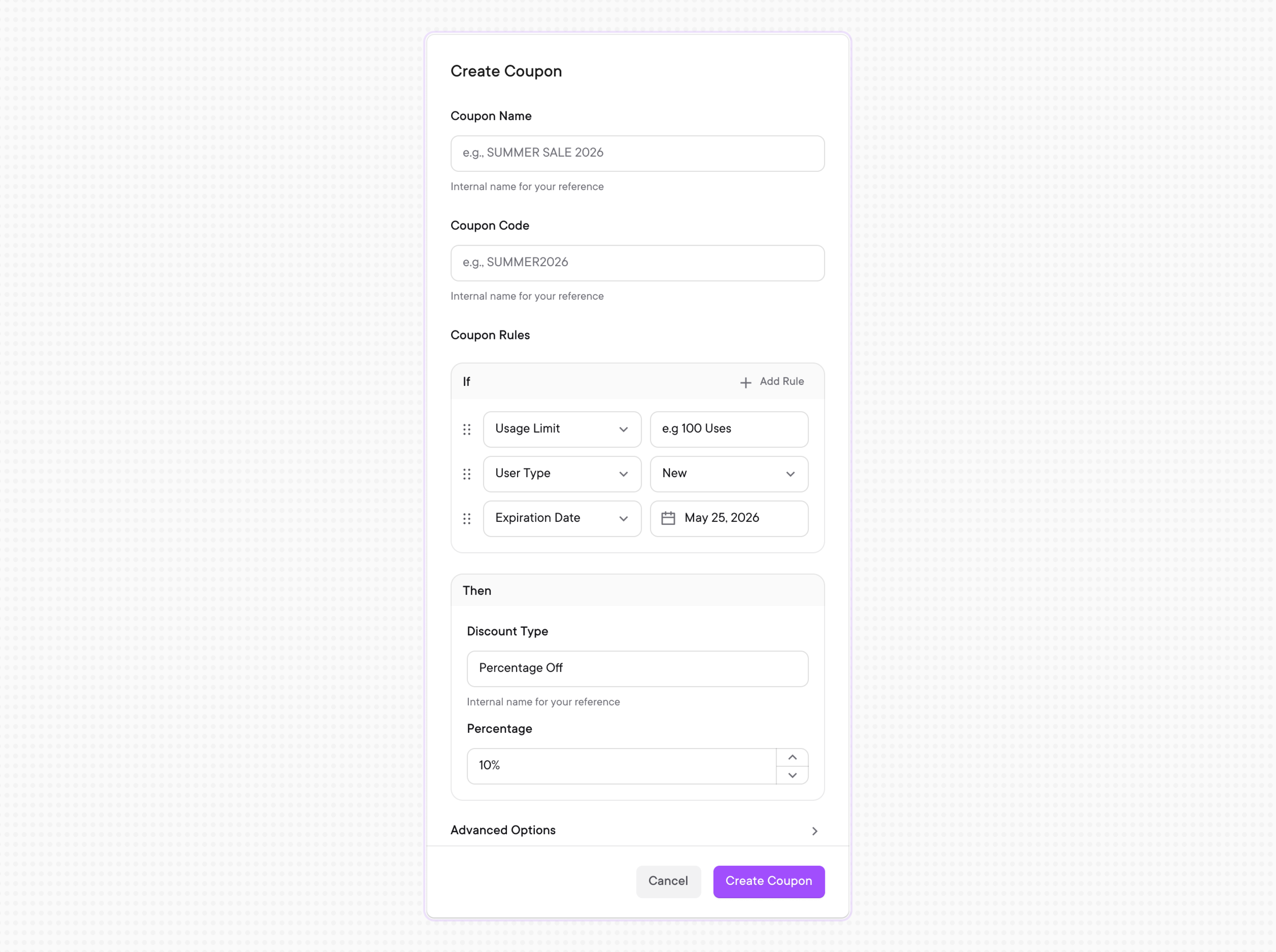 Coupon Builder Sidebar