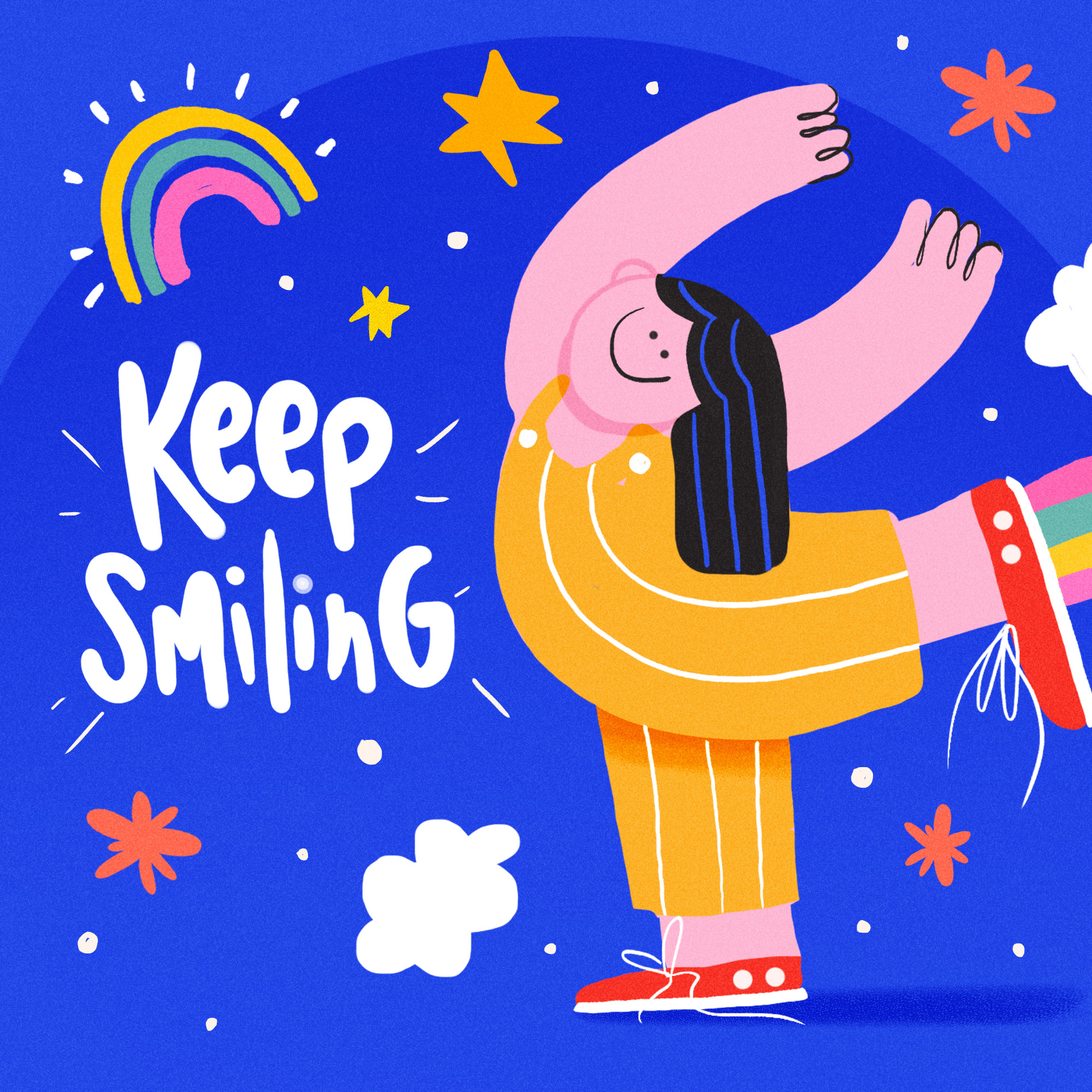 Keep smiling character design flat fun illustration kidsdesign minimal styleframe