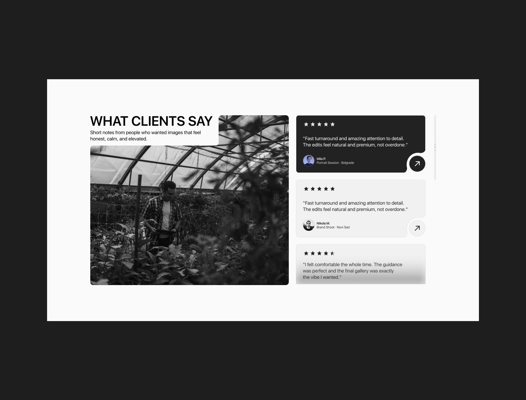 Editorial Testemonials Section black black and wihite editorial section testemonial section testemonials ui web design