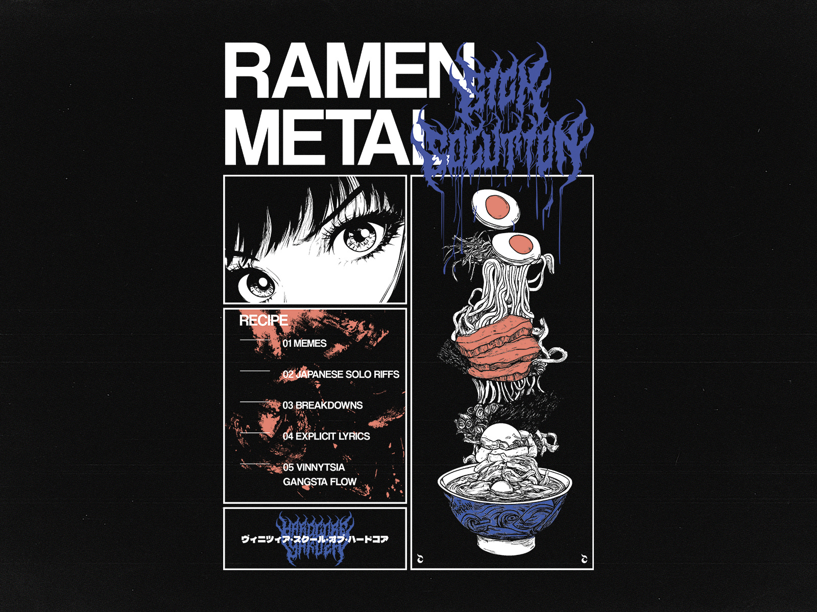 Merch Design - Ramen Metal album art apparel design band merch hardcore japanese aesthetic merch design metal design music artwork streetwear typography