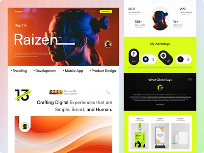 Raizen - Creative Personal Portfolio Template 3d agency animation branding clean creative agency graphic design illustration landing page logo modern motion graphics personal portfolio trending typography ui website