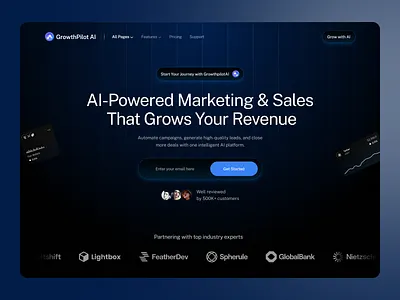 Marketing Automation Landing Page - Dark Theme Interface ai platform ai powered ai technology automation platform dark theme landing page marketing tech marketingautomation saas design sales platform ui design web design