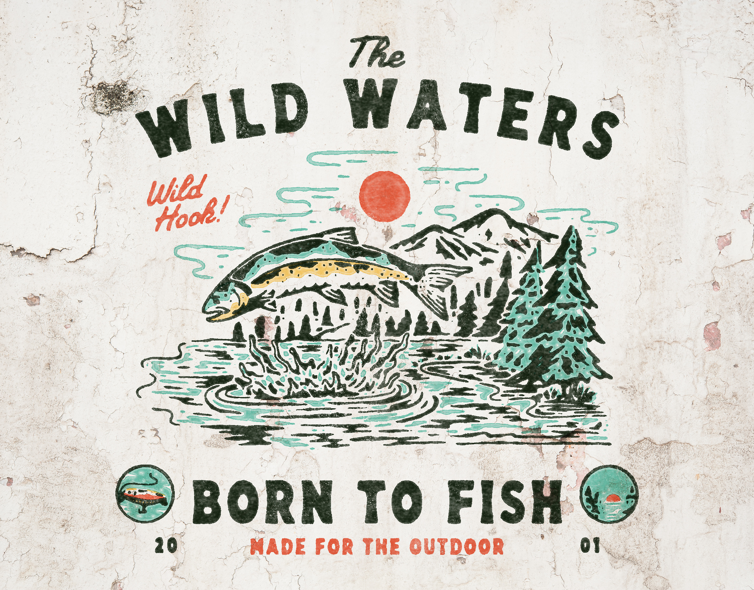 The Wild Waters! animal apparel brand identity branding clothing desert fish fishing graphic design illustration lake logo montana mountain outdoor reel retro river trout vintage