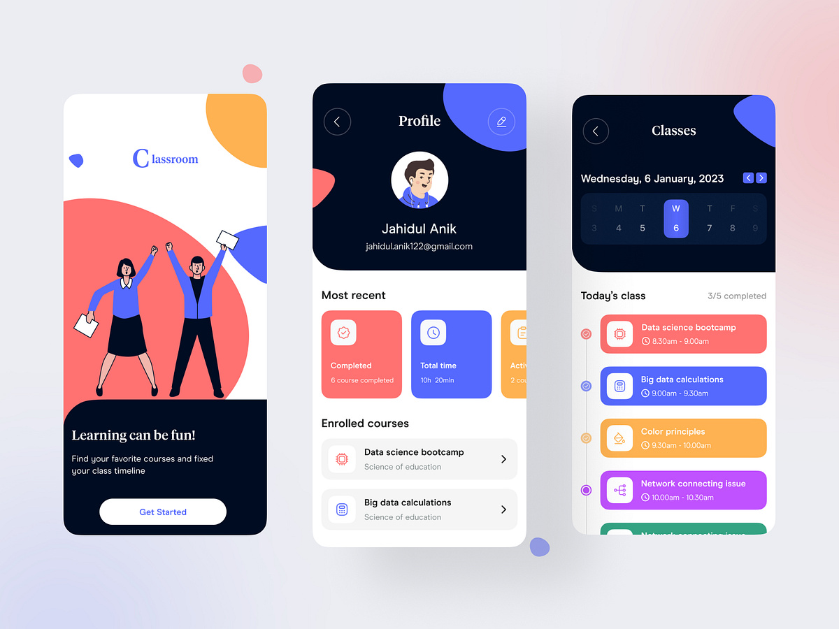 Task and class management app UI by Jahidul Anik on Dribbble