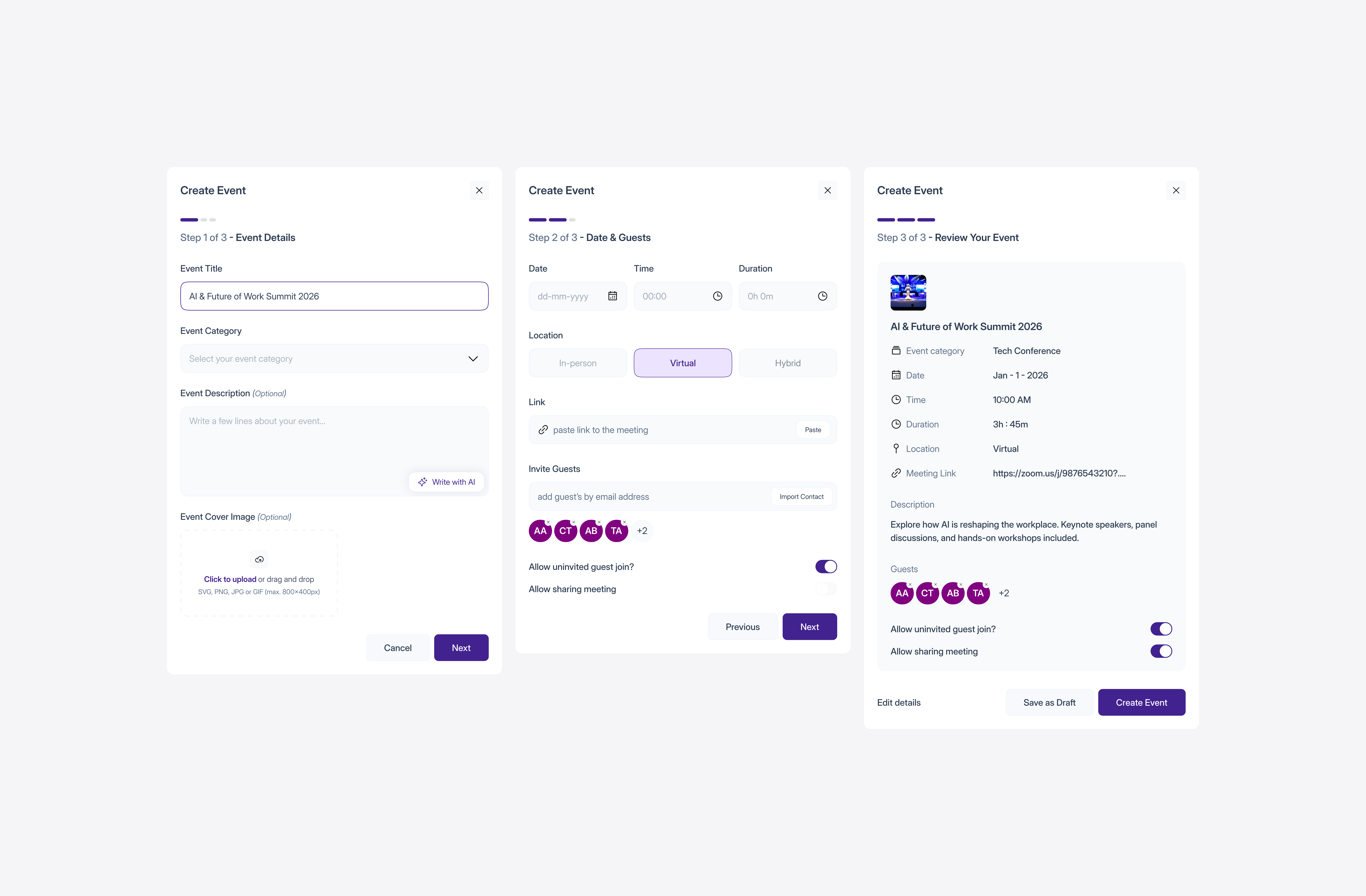 Create Event Flow✨ dashbaord figma fintech product design saas ui uiux