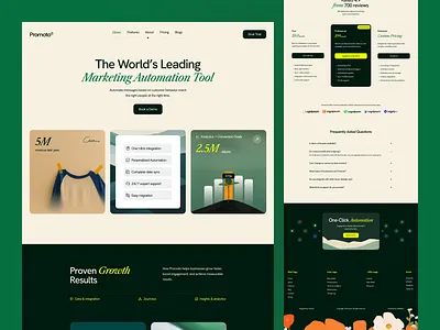 Promoto - Marketing Automation SaaS Website UI/UX Design automation software b2b saas bento card design clean ui crm software design inspiration email marketing green landing page marketing automation minimal interface modern web design panze saas design saas website ui ux design ux ui visual design web design website design website design agency