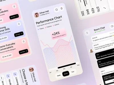 Education Mobile App UI app design chart ui data visualization design edtech education app interface interface design ios ios app language learning learning app mobile app modern ui product design soft ui student app ui ux