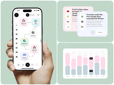 Automation Builder Mobile App UI app concept app design automation chart ui dashboard ui data visualization integration interface design ios app mobile app mobile app design modern ui no code node based ui product design productivity app saas ui design ux design workflow builder