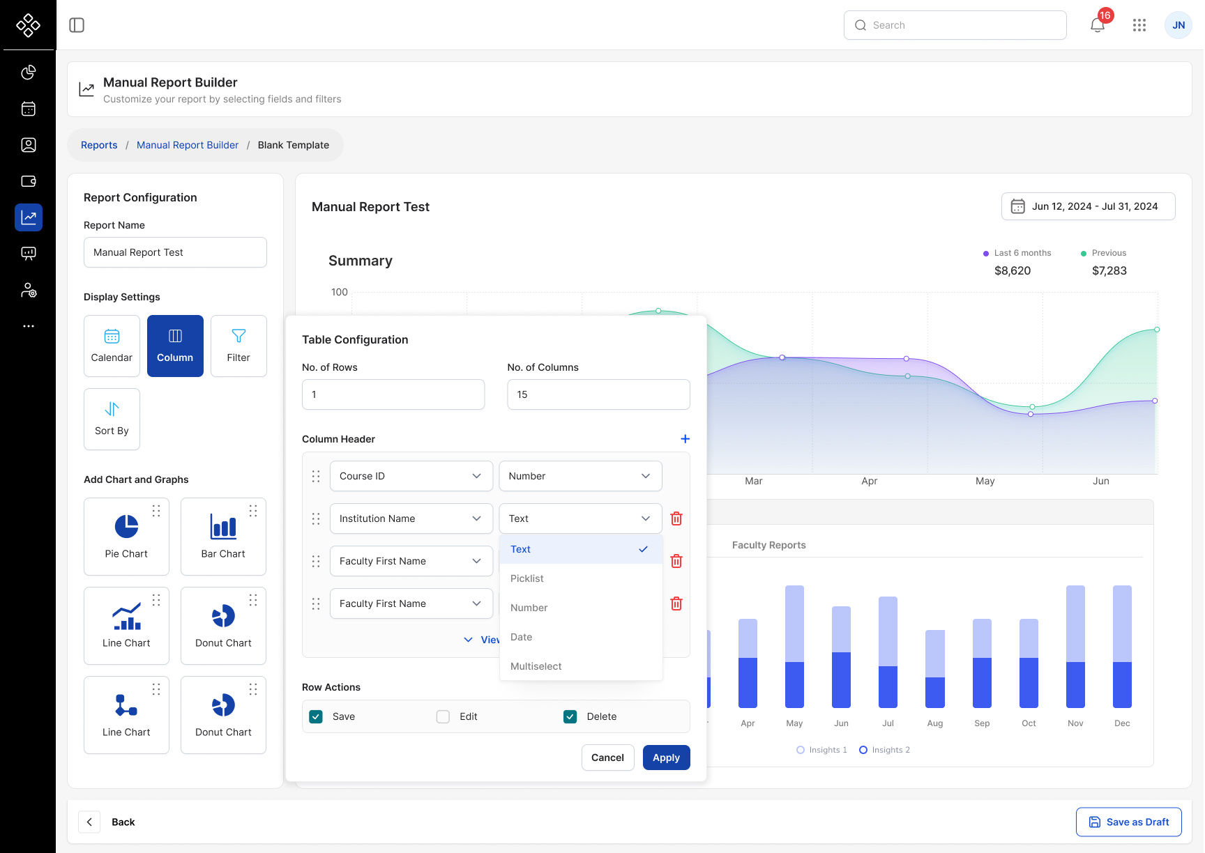 Custom Report Builder accessibility design human centered design illustration information architecture ui user experience user interface user journey ux design