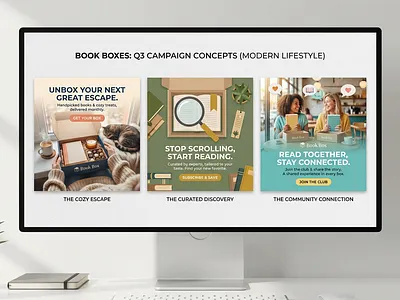 Book Boxes, Q3 Campaign Concepts for a Modern Lifestyle Brand brand campaign landing page concept marketing design ui design visual design