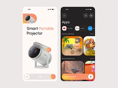 Smart Portable Projector App UI app app design entertainment app ios iot iot app mobile app projector projector app remotecontrol smart smart device tv app ui ui design uiux ux