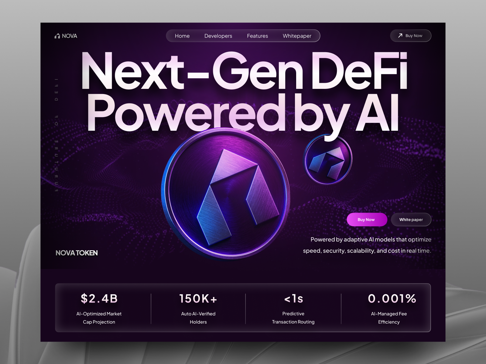 NOVA — AI DeFi Website Animation ai artificial intelligence blockchain crypto cryptocurrency website defi digital platform fintech futuristic design interaction design landing page product design saas ui design ux design visual design web web design website
