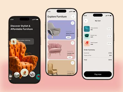 AI Furniture Story Mobile App Redesign architecture chair ecommerce furniture furniture mobile app furniture store home decor interior kitchen lightning livingroom mobile app online store order property shop shopify sofa table visual design