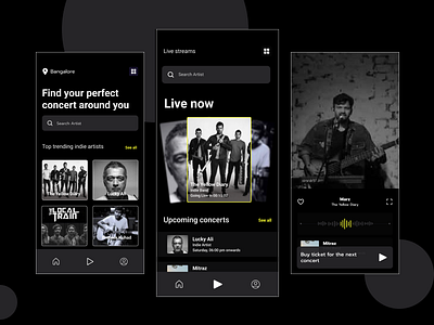 Music App Concept black bollywood bollywood music app branding clean creative creative app design indian listen minimal music music app ui vector visual design yellow