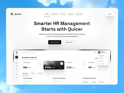 HR Management Landing Page ai crm dashboard homepage hr hr management landingpage management saas startup ui web web design website