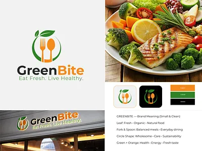 🌿 GREENBITE — Healthy Food Logo Design 3d branding graphic design logo ui