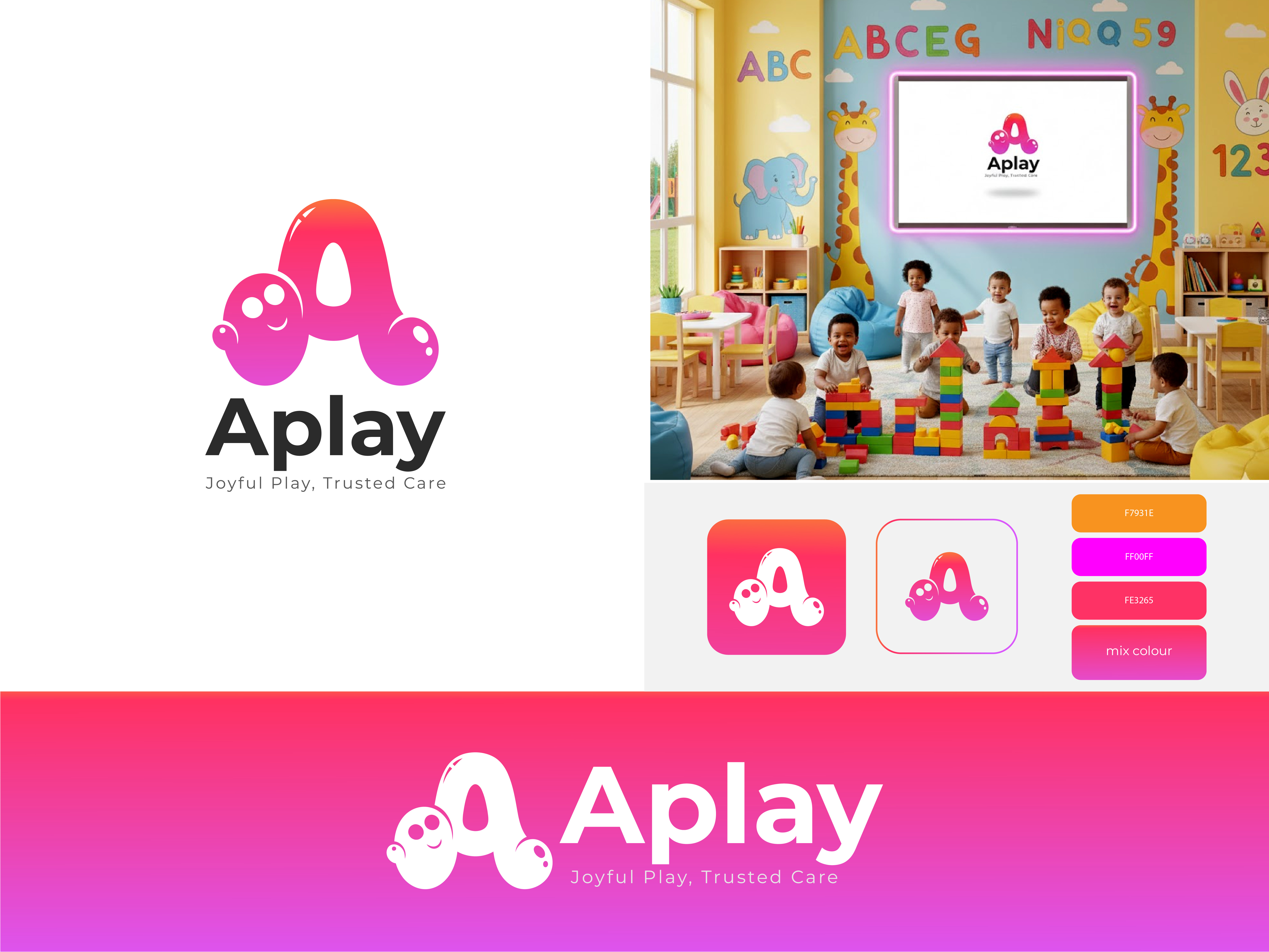 Aplay – Modern Kids Play & Care Logo Branding app branding graphic design illustration logo typography vector