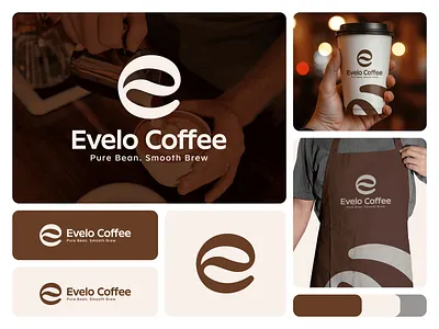 Evelo Coffee – Modern Coffee Brand Logo Design coffee bean e logo coffee bean logo coffee brand coffee logo coffee logo design coffee shop logo creative logo e coffee logo design e logo fast food logo food logo graphic design letter e coffee logo letter logo logo logo design minimal logo modern logo restaurant logo roasting logo