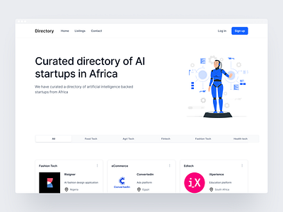 Directory africa app artificial intelligence design directory landing page startup ui