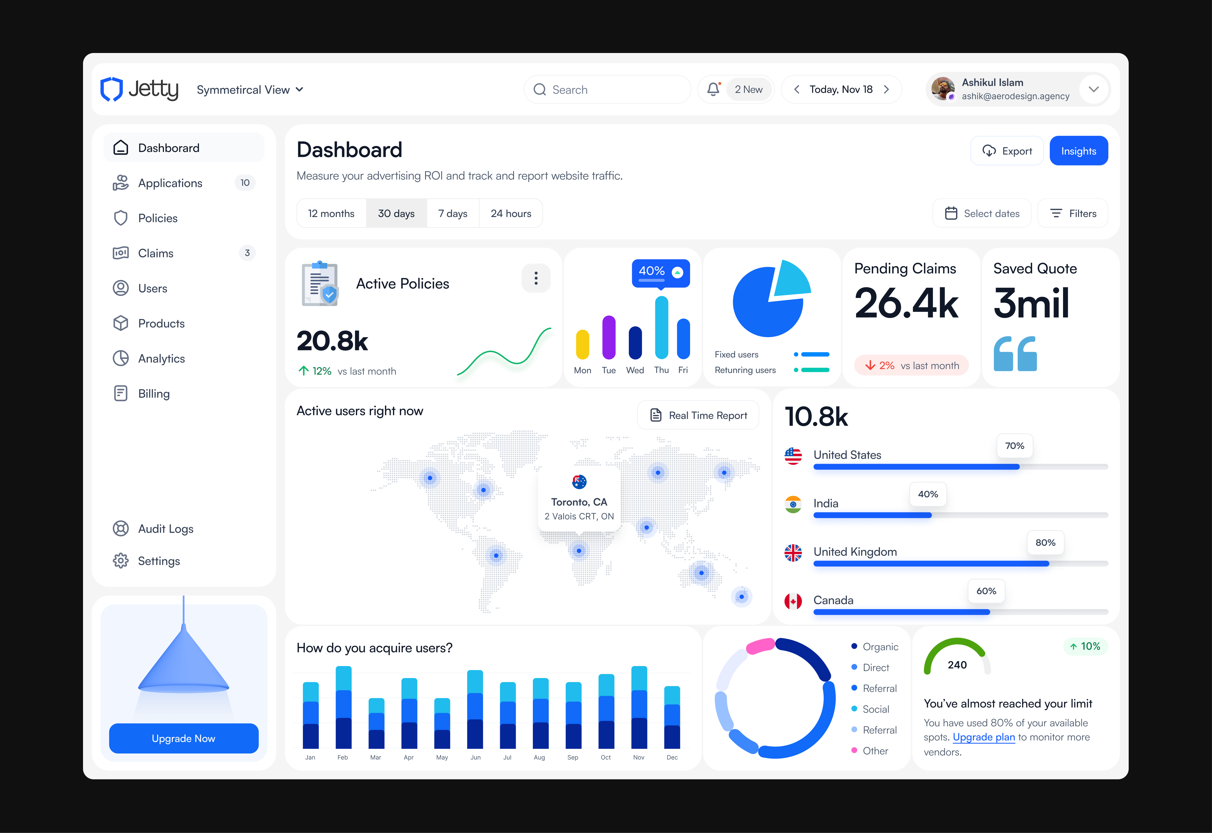 Jetty – Insurance Management Platform Dashboard