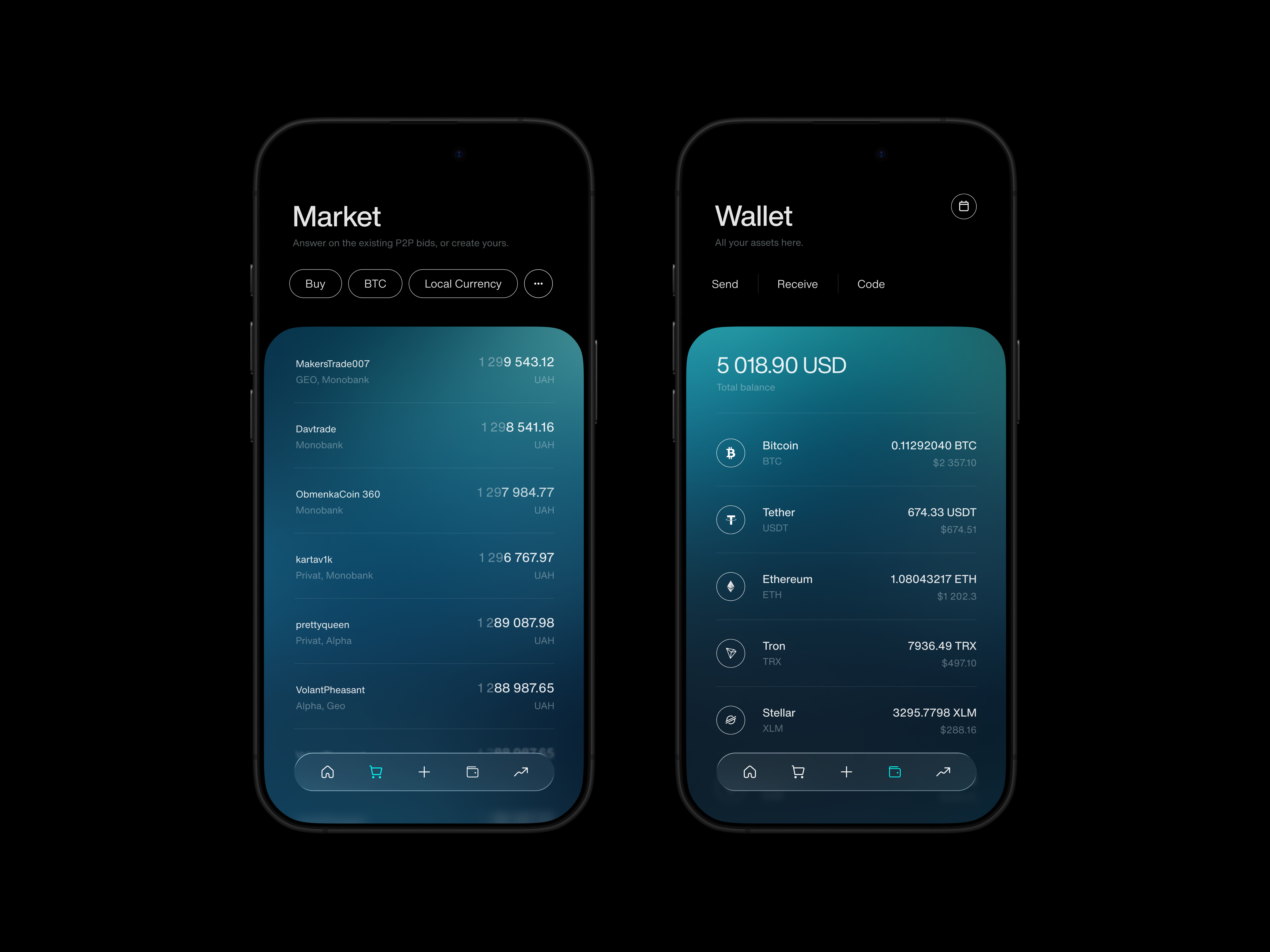 P2P Trade [1] crypto glass gradient grid trading typography