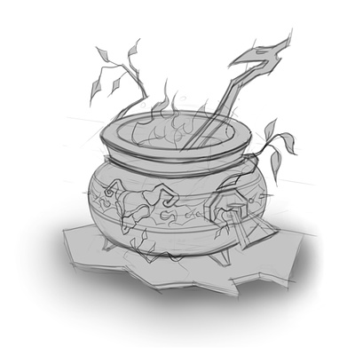 Sketch of the Witches' Cauldron illustration