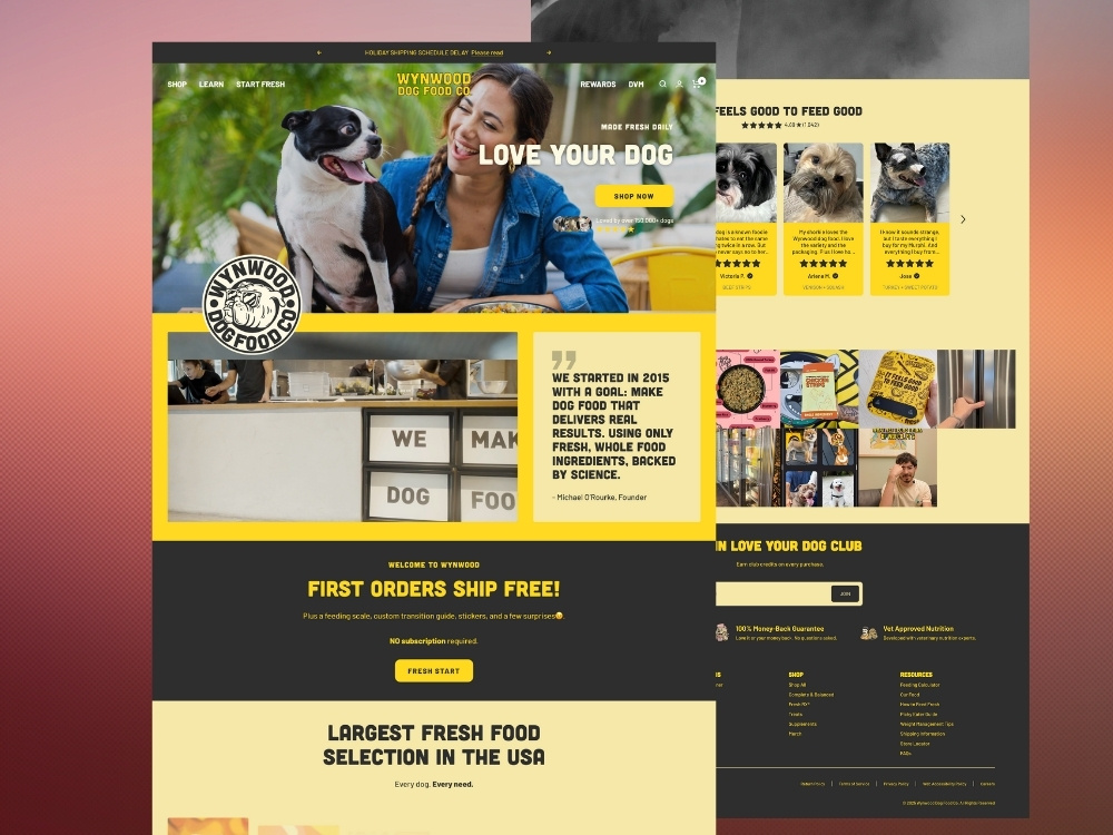 Pet Food Shopify Website - WynWood dog food dog food website ecommerce website pet food website shopify shopify designer shopify developer shopify store shopify website website website design website developer