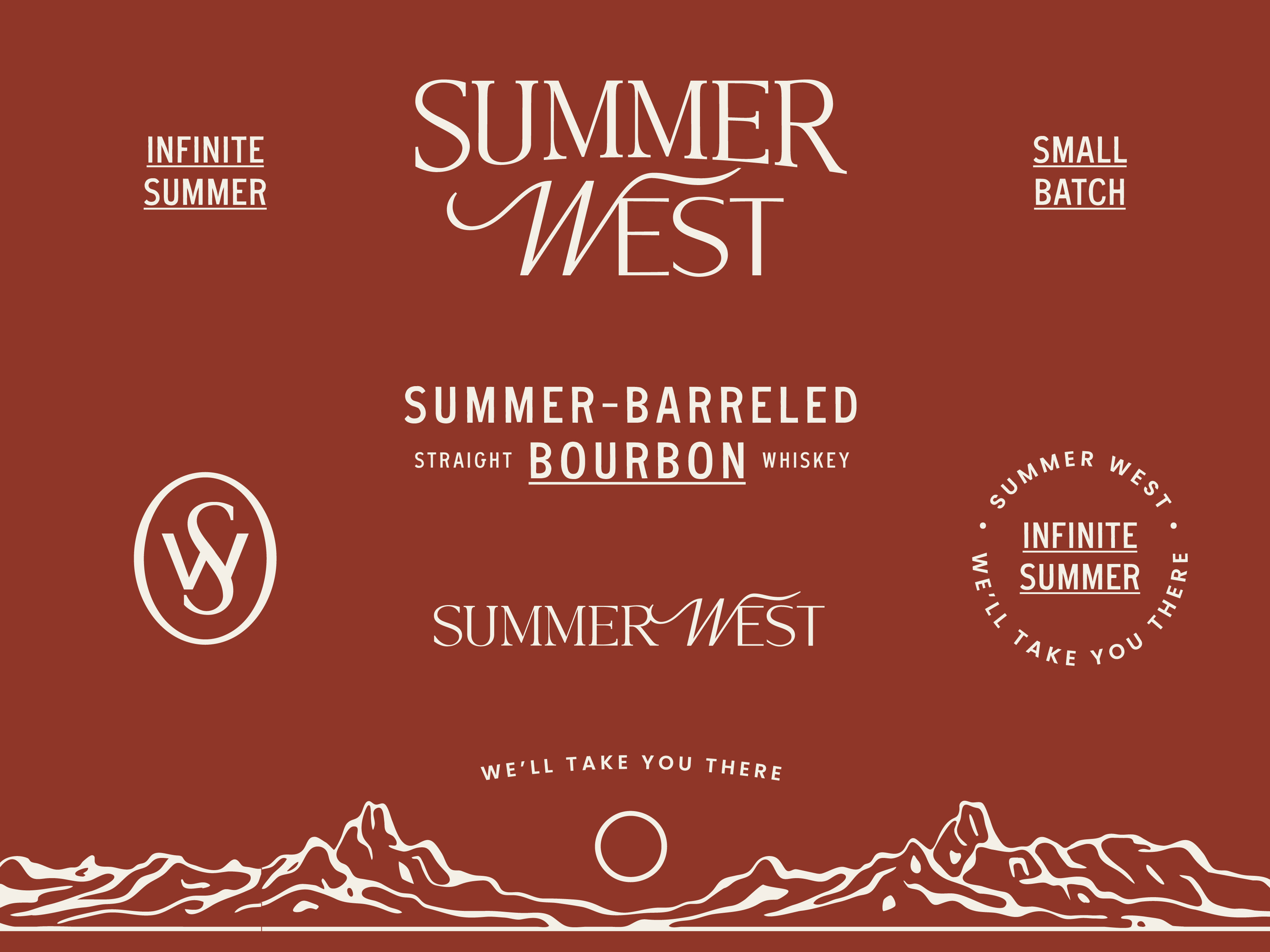 Summer West Bourbon Logo System bourbon brnading brand design brand marks branding identity graphic design lettering logo design summer west typography visual identity west whiskey brand