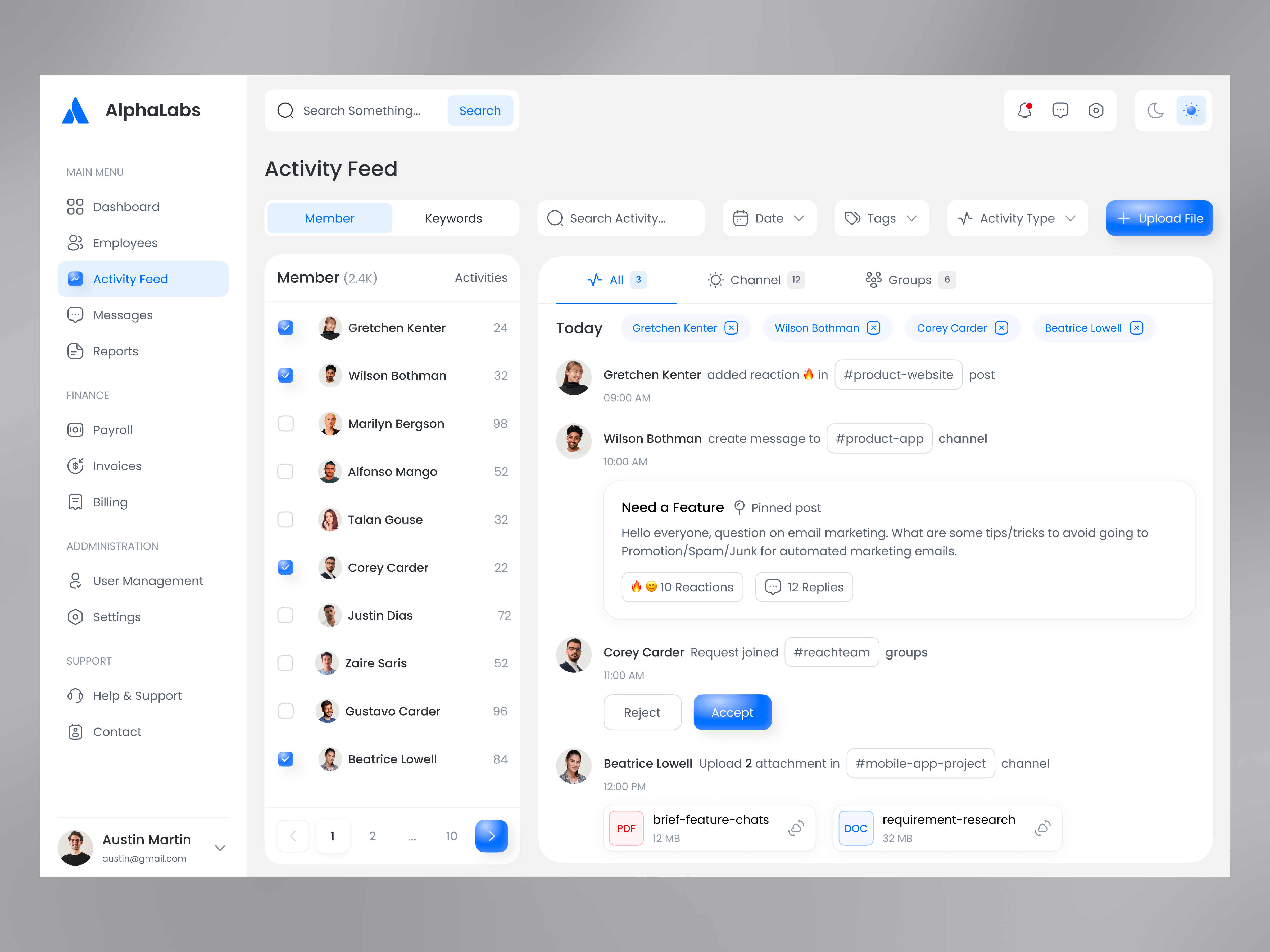 HR Analytics Dashboard - Activity Feed Page activity feed admin panel analytics dashboard b2b design clean design dashboard ui data visualization design system employee management enterprise ui hr analytics hr dashboard interaction design modern ui product design responsive design saas dashboard ui design ux design web app