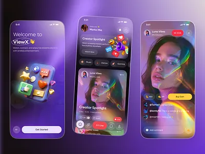 Live Streaming App UI Design app design coin system community app creator app creator platform entertainment app live chat live streaming live streaming app mobile app social app social streaming ui design ux design video streaming app