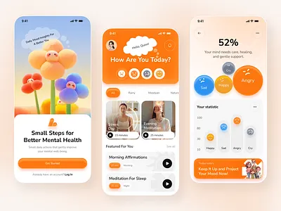 Mental Health & Mood Tracker App 3d illustration android app app concept app design app interface clean design design interaction design ios app mental health mobile mobile app mobile ui mood tracker soft colors ui ui design user interface ux ux design