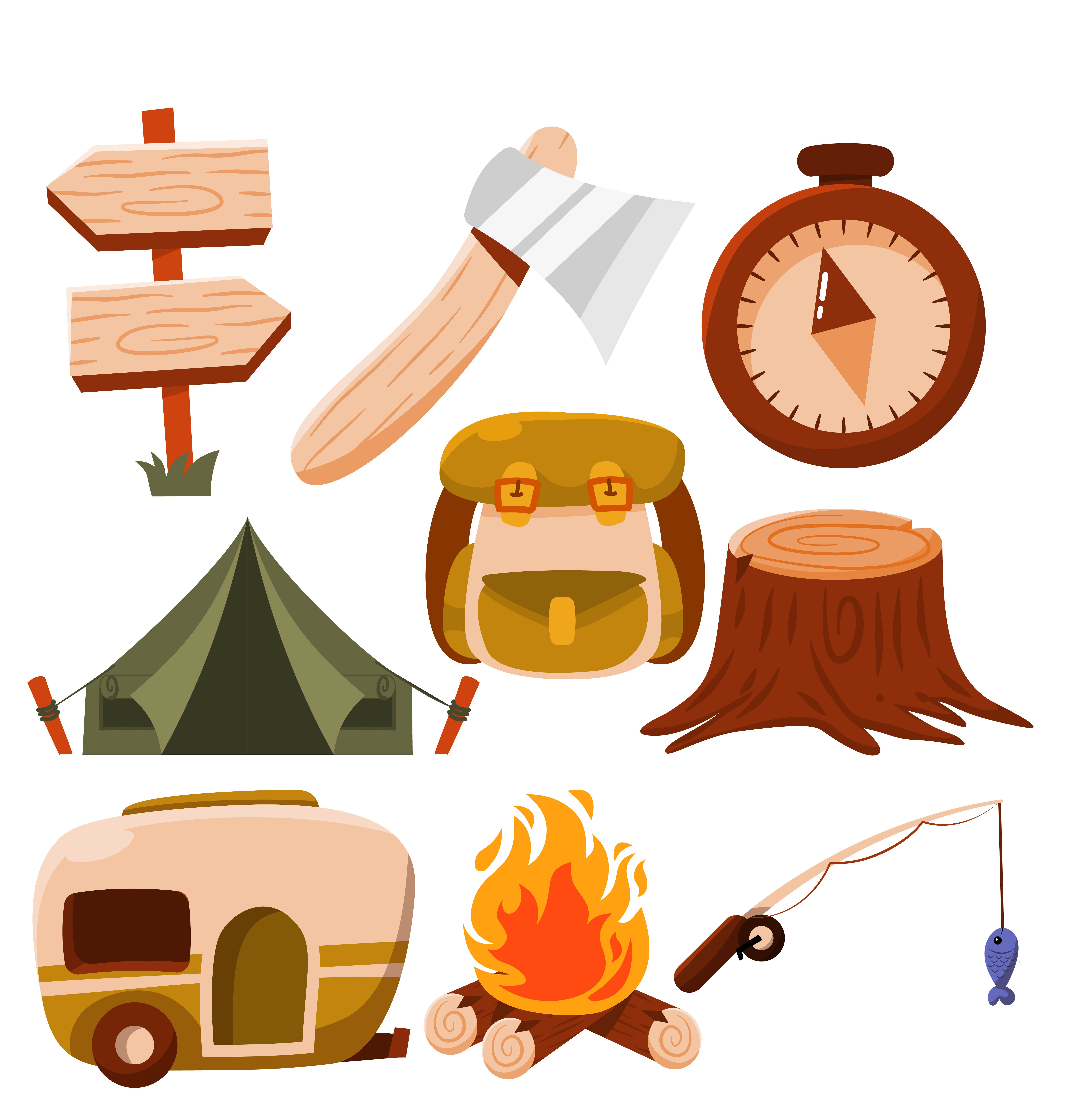 CAMPING CLIP ART COLLECTION camp clip art design flat hiking illustration scout