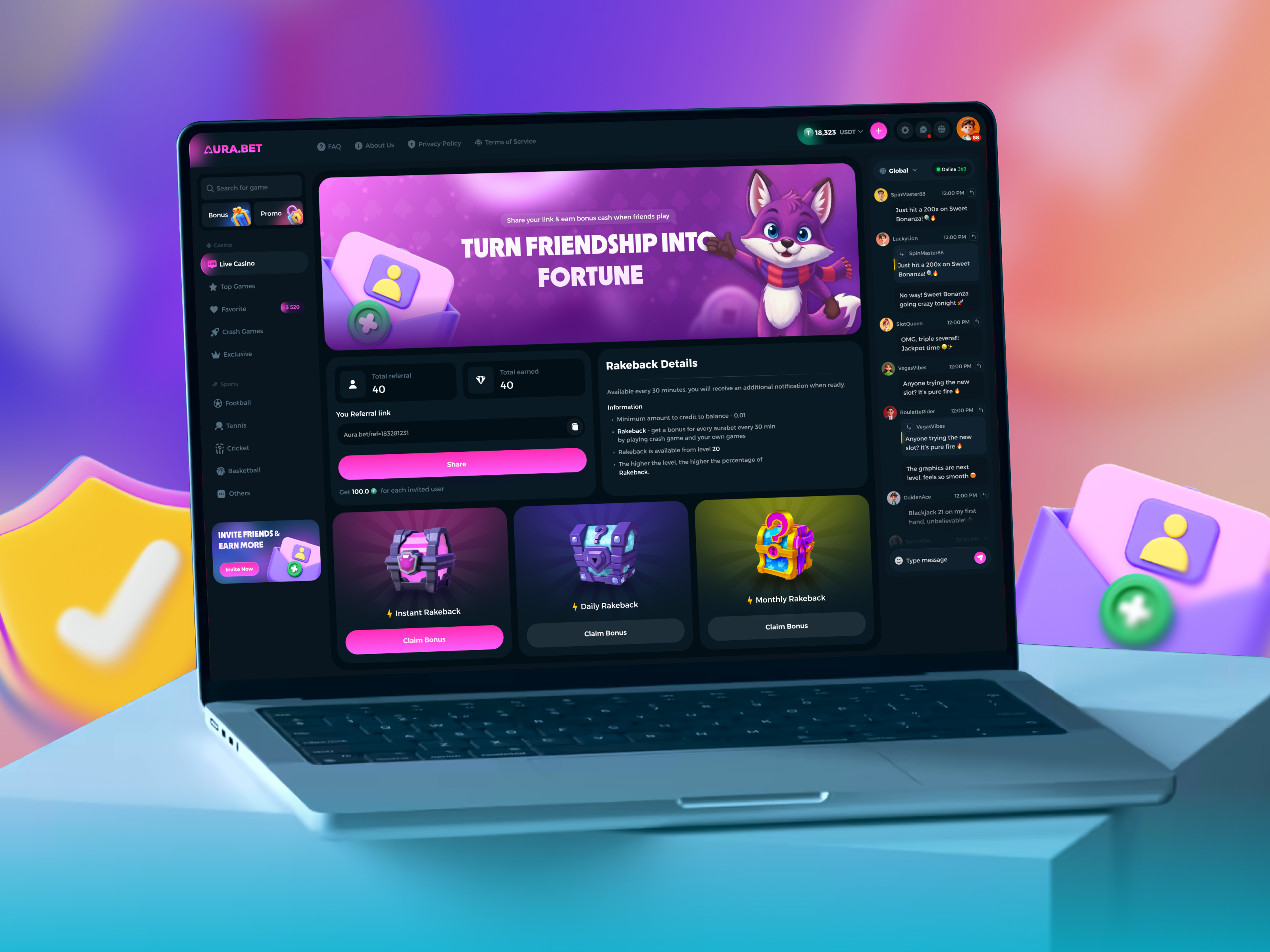 Referrals & Profile - Casino Interface betting casino casino interface casino refer casino web casino website gambling gambling website game game profile gaming invite friends online casino profile refer referrals web web casino web design website