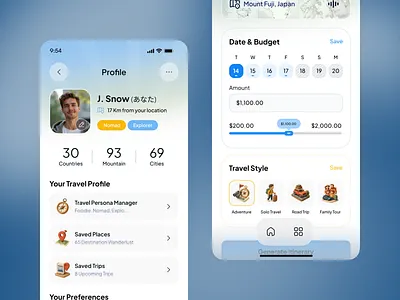 AI Travel Guide App Inner Screens UI UX Design 3d 3d app ai app app ui app ui ux design app ux clean design guide app inner screens mobile app modern app modern design panzestudio product design profile screen travel app trip planner ui ui design ux design