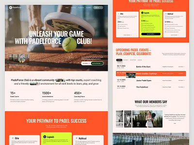 PadelForce - Padel Landing Page Design branding club coaching community energy events fitness inspiration landingpage lifestyle membership modern padel product sports uidesign uiux uxdesign webdesign