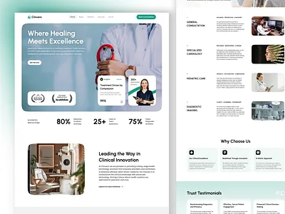 Clinvero Medical Website – Homepage UI Design cardiology care navigation clinical design clinvero consultation diagnostic imaging health platform health services healthcare design healthcare ux hospital website medical branding medical ui medical website patient experience patient portal pediatric care telemedicine ui wellness
