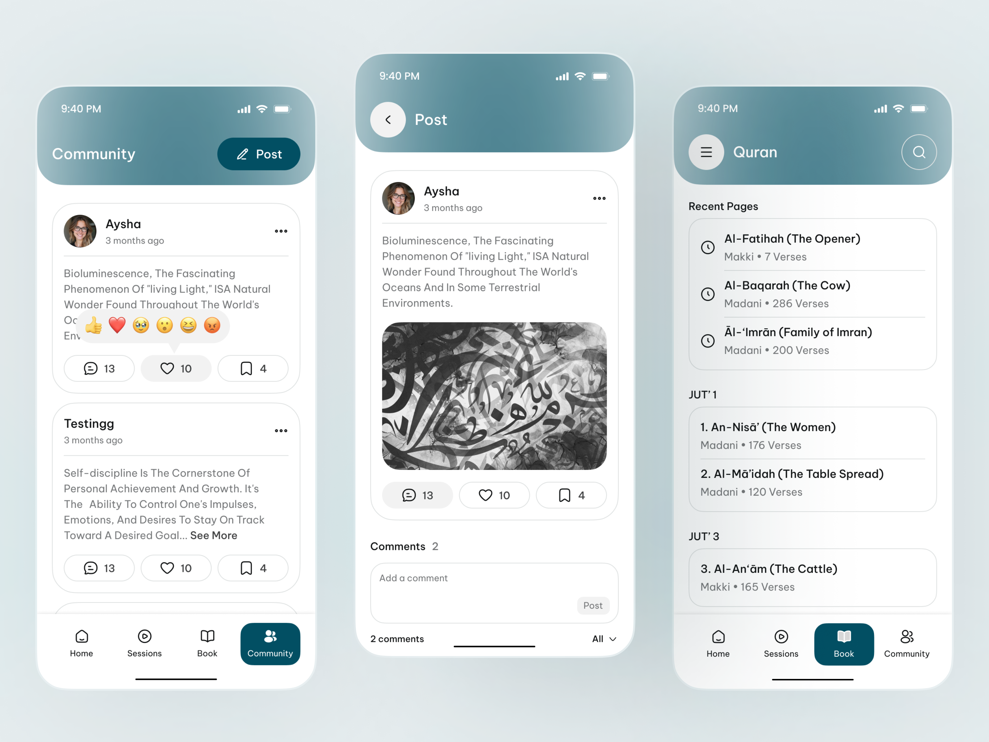 Quran Community App UI Design – Modern Islamic Mobile App UX app app design community community app design faith app ios islamic islamic app mobile mobile app quran quran app religious app social app spiritual app ui ui design user experience