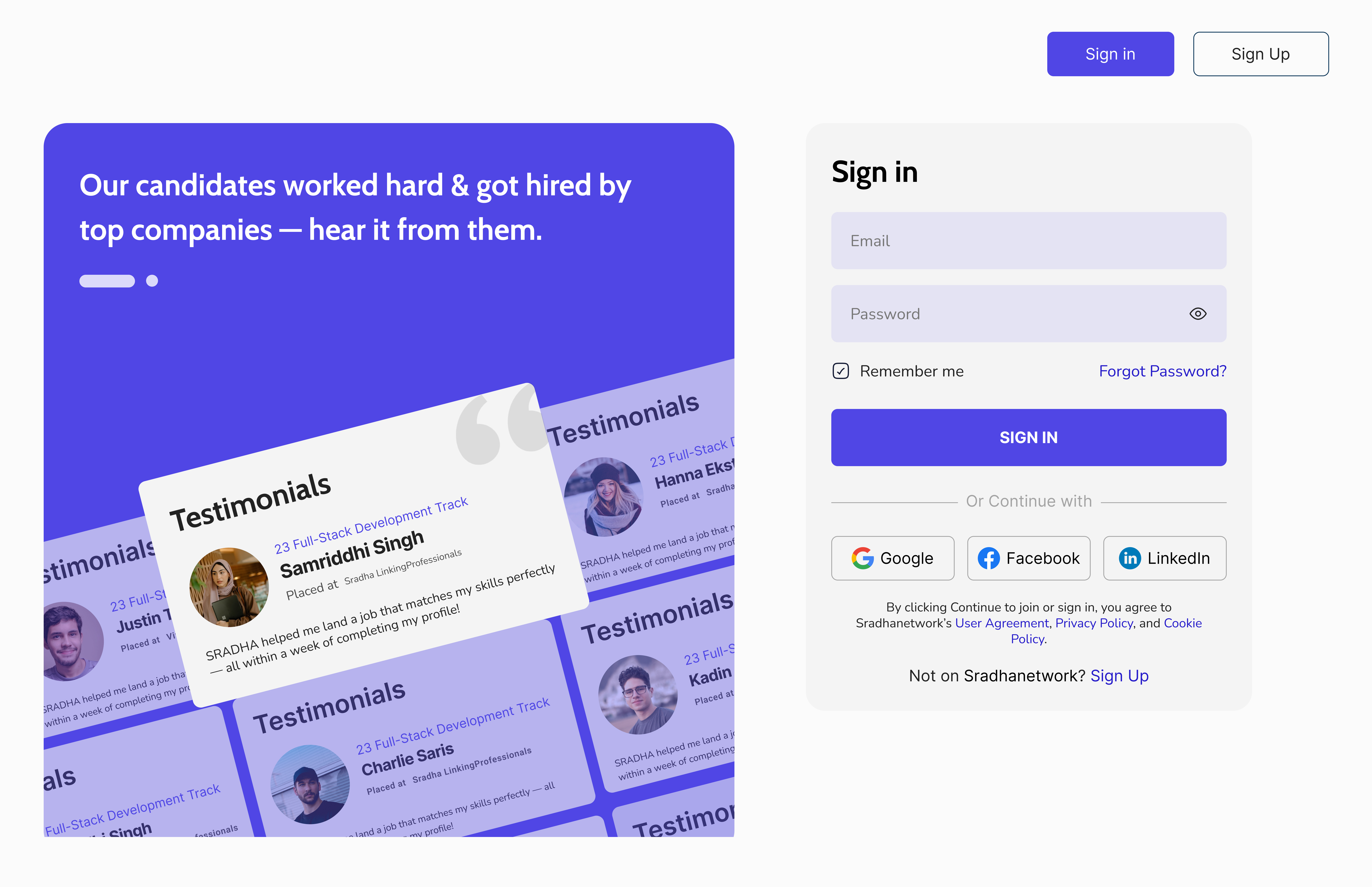 Modern Sign In Experience with Testimonials by Sradhanjali Kabi on Dribbble
