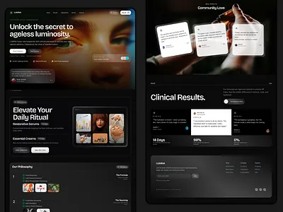 Lumina Skincare Landing Page brand branding clean cosmetic dark ecommerce landing page minimal template ui ui design web design