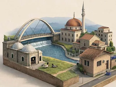 Suhodolli - Miniature 3d albania bridge islam kosova miniature mitrovica mosque muslim river shqiperia suhodoll