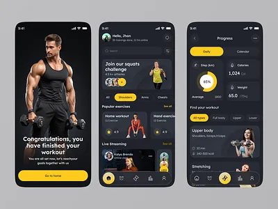FitQuest – Workout Tracker & Personal Trainer Mobile App app app design dark ui dashboard design design fit app fitness app fitness web health tech health tracker ios mobile mobile app mobile app design premium ui product design progress tracker uiux user experience workout tracker